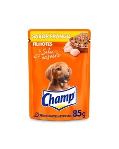 Champ Sachê Cães Filhotes Sabor Caseiro Frango 85g - Ração Úmida 