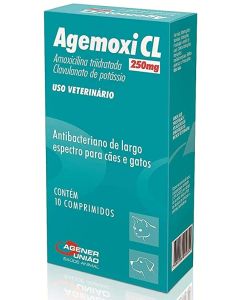 Agemoxi CL 250mg Antibiótico 10 comprimidos Cães e Gatos Agener 