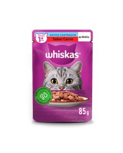 Whiskas Sachê Carne ao Molho Gatos Adultos Castrados 85g Ração Úmida 