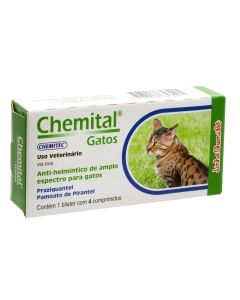 Vermífugo Chemital para Gatos 4 Comprimidos