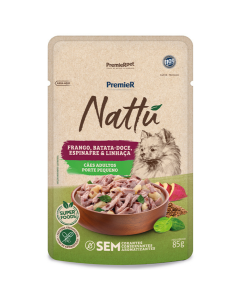 Premier Nattu Cães Adultos Porte Pequeno 85gr Frango, Batata-Doce, Espinafre e Linhaça - Ração Úmida 