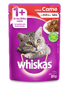Whiskas Sachê para Gatos Adultos Sabor Carne ao Molho 85gr