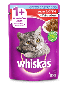 Whiskas Para Gatos Castrados Sachê Sabor Carne ao Molho 85gr